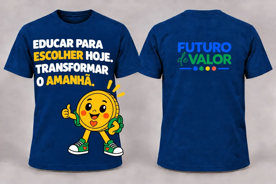 Camiseta azul-marinho, frente e costas